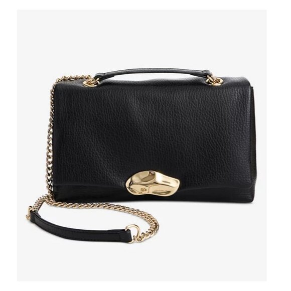 INC Ajae sculpted buckle flap over convertible crossbody shoulder bag -BLACK - Picture 1 of 12